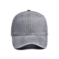 Detail of grey washed cotton baseball cap showing six-panel structure and stitched brim - Gray