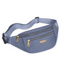 Blue nylon waist bag with golden zippers and adjustable strap for sports - Blue
