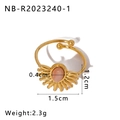 Dettaglio dell'anello dorato a forma di sole con turchese e dimensioni - Aperto Regolabile / Stile Pietra Preziosa Rosa (NB-R2023240-1)