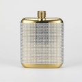 Golden stainless steel flask adorned with shiny silver rhinestones for a luxury look - 6oz / Electroplated Gold Fan Rhinestone 180ml