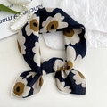 Navy blue cotton linen neck scarf with large floral print and white stitched edges - Narcissus Navy Blue