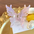 Pink iridescent acrylic butterfly hair claw clip with pearlescent finish for women - Iridescent Pink White