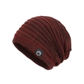 Winter knitted beanie in burgundy red featuring a square woven logo patch - Mixed Wine Red