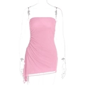 Abito a tubino rosa aderente con arricciatura laterale e orlo asimmetrico moderno - S / Rosa