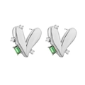 Detail view of silver heart earrings with white zircons and green rectangular gemstones - Silver Green Zirconia Heart