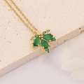 Macro detail of leaf pendant necklace with emerald green zircons and gold chain - Maple Leaf Style (2#)