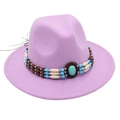Detail of lavender felt fedora hat with turquoise bead band in ethnic bohemian style - One Size / Taro Purple