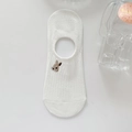White cotton boat sock with brown deer embroidery and non-slip hollow heel design - One Size / Coffee Rabbit