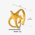 Minimalist adjustable starfish ring in matte gold finish made of high quality stainless steel - Starfish Shape / Gold