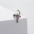 Titanium steel silver moon scepter stud earring with purple zircon and iridescent stones - Moon Scepter Anime Style (A27-5#)