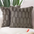 Pair of dark taupe plush pillow covers with textured geometric honeycomb patterns - 18x18 Inch / Grey Hexagon
