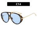 Classic tortoiseshell aviator sunglasses with gold metal temples and blue lenses - Leopard Frame Blue Lens