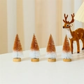 Lot de 4 mini cèdres avec dégradé brun à blanc et base en bois pour décorations de Noël - Orange Blanc - 4 Pièces