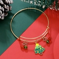 Detailed shot of adjustable Christmas bracelet with green tree charm and red beads - Enamel Christmas Tree (D1368)