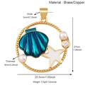 Pendentif en laiton thème marin avec coquillage bleu, étoile de mer et zircon - Pendentif Rond Thème Océan Bleu