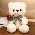 Orsetto di peluche crema con fiocco pied de poule marrone e una rosa rossa regalo - Orso bianco con fiore / 20cm