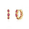 Luxurious gold-plated S925 silver hoop earrings featuring marquise-shaped pink crystals - W80336 Gold - Triple Marquise Zirconia Huggie