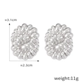 Silver geometric earrings with bubble texture, 3.1cm large textured titanium studs - Embossed Ball Texture Oval (F1290) / Steel
