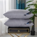 Set of two soft light grey hotel luxury pillows with silver piping on a bedside table - Gray / 48*74cm (Low 550g)