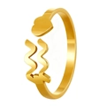 Adjustable gold plated stainless steel ring with heart and Aquarius zodiac symbol - Adjustable Open / Aquarius / Gold