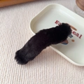 Detailed texture of black plush hair clip resting on a beige velvet accessory tray - Basic Style / Black
