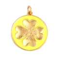 Round golden metal pendant with yellow enamel and embossed four-leaf flower charm - Yellow-Round Four-leaf Clover