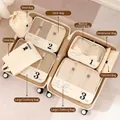 7-piece cream travel luggage organizer set with waterproof fabric inside a suitcase - Beige 8-Piece Set
