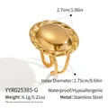 Macro-detail van waterdichte 18K vergulde roestvrijstalen ovale ring met touwtextuur - Gouden Stijl (YYR025385-G)