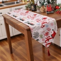 Christmas table runner in beige with red Merry Christmas print and festive tassels - Elf / 173x34cm