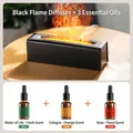 Black 3D flame diffuser set with three 10ml essential oils in rose and cologne scents - DQ711 Square Type / With 3x10ml Essential Oils (Cologne/Floral/Fresh) / Black