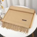 Soft camel cashmere scarf with tassels and thick texture for winter warmth - Camel Yellow
