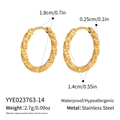 Detailed size parameters of textured gold stainless steel hoop earrings on white background - Large Hammered Hoop Earrings (YYE023763-14)