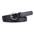 Cinturón minimalista de cuero PU negro para mujer con hebilla redonda de plata - Negro