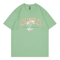 Loose fit light green t-shirt with Los Angeles palm tree print and round neck collar - Bean Green