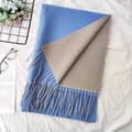 Blue and beige double-sided pashmina scarf with tassel fringe detail on white fabric - 16# Quiet Blue