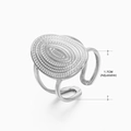 Adjustable stainless steel geometric ring featuring an oval textured disc pendant - Steel Ring 078