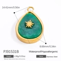 Bohemian stainless steel water drop pendant with green stone and gold star motif - PJ91531B Green/Teardrop/14mm