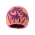 Close-up of orange and purple fluffy knit beanie featuring a palm tree pattern texture - Adult Size / Dusty Pink