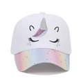 Casquette enfant blanche avec broderie licorne et visière dégradée à paillettes - Blanc Bordure Arc-en-Ciel Licorne