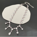 Collier cœur en cristal étincelant avec pierres roses et pendentifs en argent poli - Collier Rose