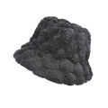 Detail of black faux rabbit fur bucket hat with unique 3D bubble texture for winter - M (56-58cm) / Black