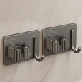 Support à balai gris foncé mural avec pince à gravité et crochet J sur marbre - Support De Serpillière En Acier Inoxydable 304 Avec Crochet - Gris Gunmetal *2
