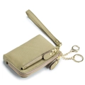 Olive green pebble grain leather coin purse with double zippers and golden hardware - Matcha Green