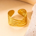 Elegant gold titanium open ring featuring a unique geometric hollow line structure - Gold 114