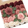 Artificial PE foam roses gift box with gradient red to white flowers and green leaves - Ombre Wine Red