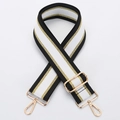 Tracolla regolabile con strisce bianche e nere e dettagli in filo metallico oro - No. 225 Righe Nero Bianco Oro - Gancio Dorato