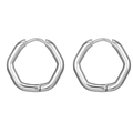 Polished silver stainless steel hexagonal hoop earrings shown in a symmetrical pair - Hexagon - Silver (Single Piece)