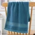 Thick navy blue absorbent cotton towel featuring decorative triple gold satin borders - Cotton Gold Ribbon Blue (Towel)