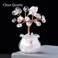 Natural white crystal fortune tree with copper wire on a glass money bag base - 18 Crystals Clear Quartz (Mini Fish Tank)