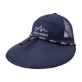 Wide brim outdoor sun hat in navy blue with breathable mesh and mountain embroidery - Navy Blue